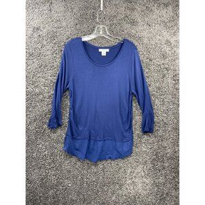 Liz Claiborne Women's Blue Round Neck 3/4 Sleeve Pullover Blouse Top Size L